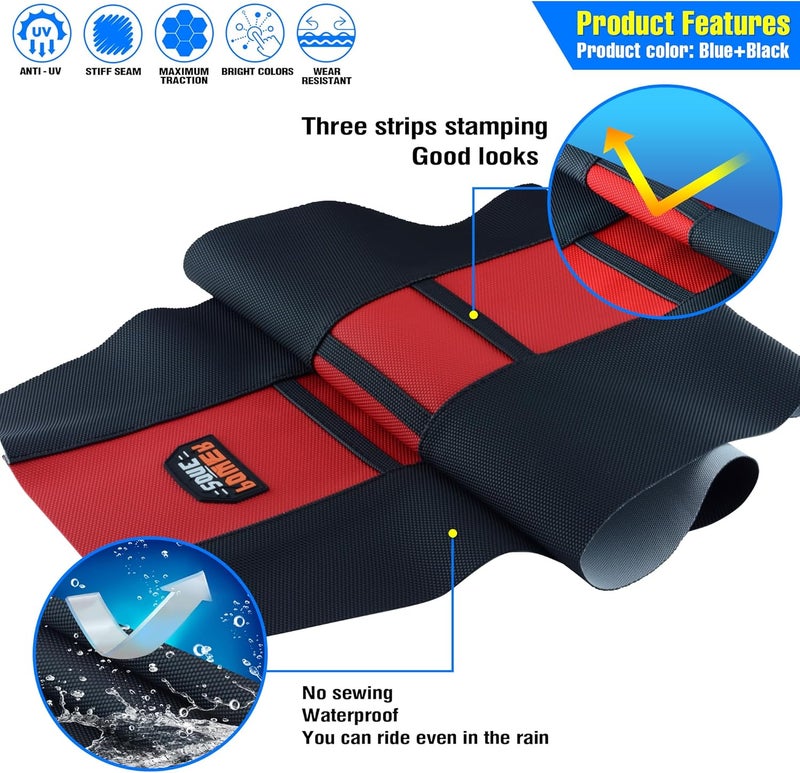 MCHMFG Universal Ribbed Dirt Bike Seat Cover - Gripper Soft Seat Cover for Most Dirt Pit Bike Motorcycle Black-Red - Image 3